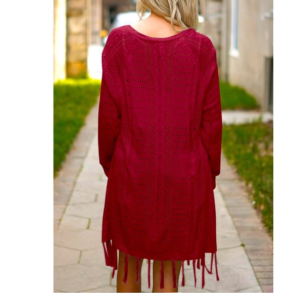 Lightweight Cardigan Knit Open Front Hollow Out Tassel Crochet Loose Sweater - Picture 2 of 9